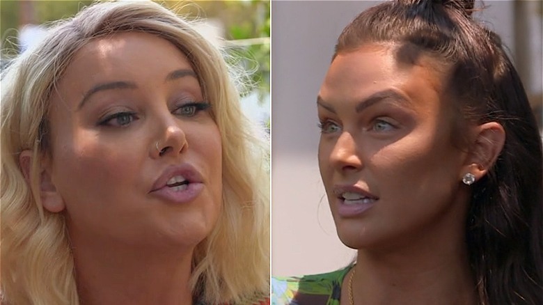 A split image of Billie Lee and Lala Kent yelling at one another