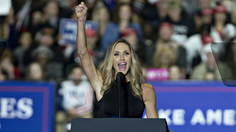 Lara Trump raising fist in air