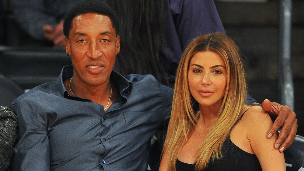 Larsa and Scottie Pippen sitting court side at a basketball game