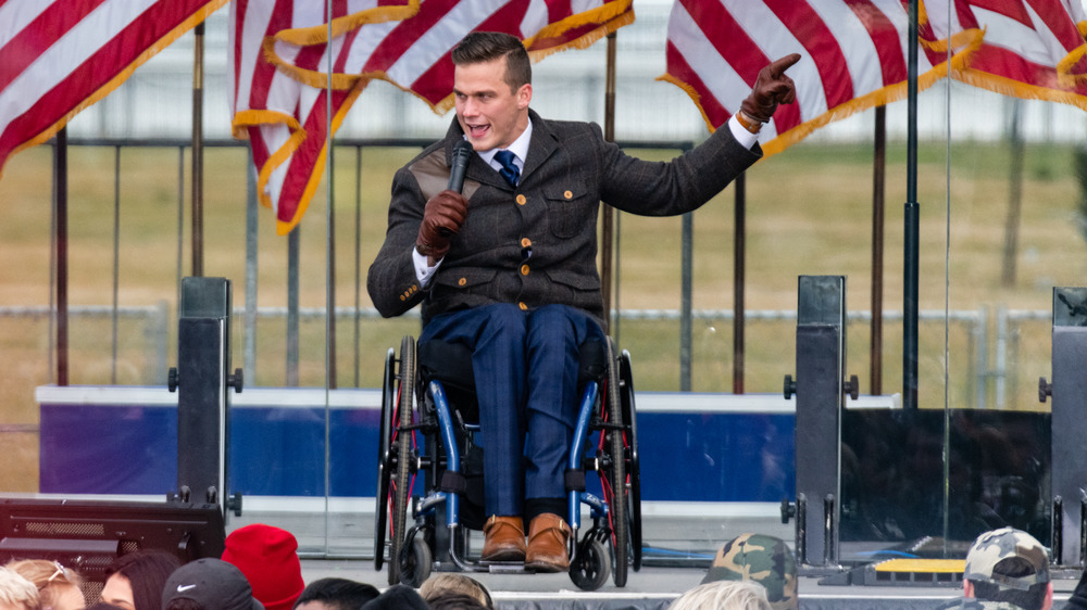 Madison Cawthorn speaking at a rally in North Carolina