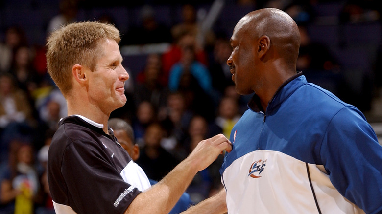 Steve Kerr and Michael Jordan on the basketball court