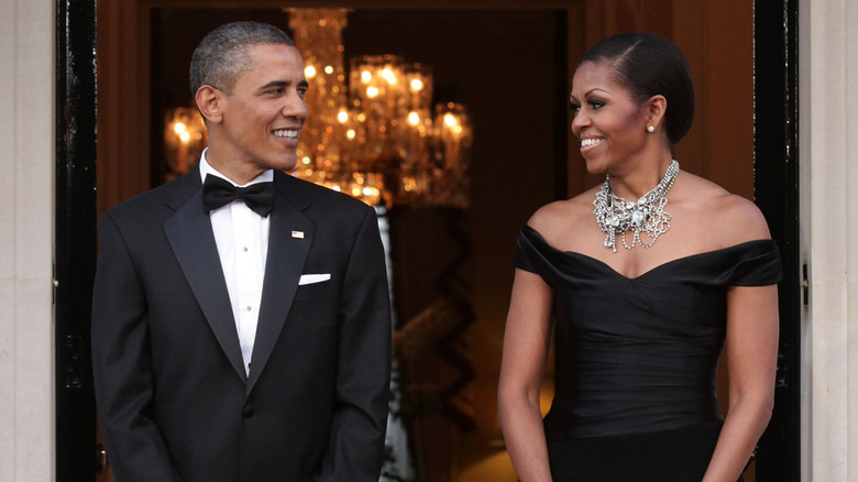 Michelle and Barack Obama making eye contact