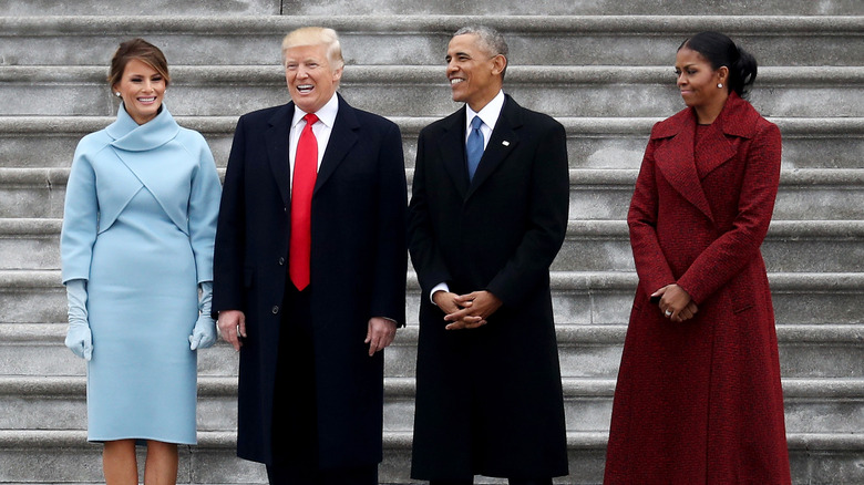 Melania and Donald Trump with the Obamas