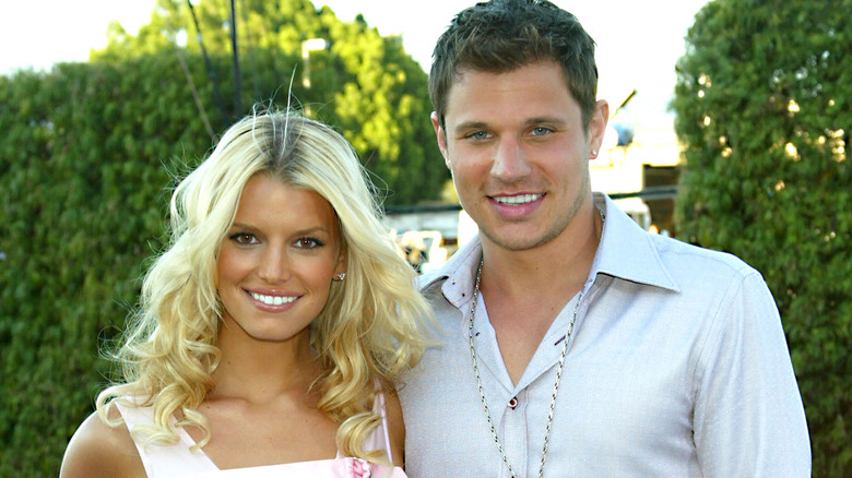 Nick Lachey and Jessica Simpson posing together in 2003