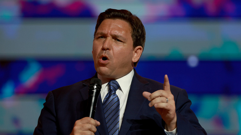 Ron DeSantis giving speech passionately