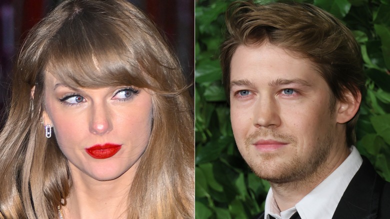 Taylor Swift staring; Joe Alwyn split image