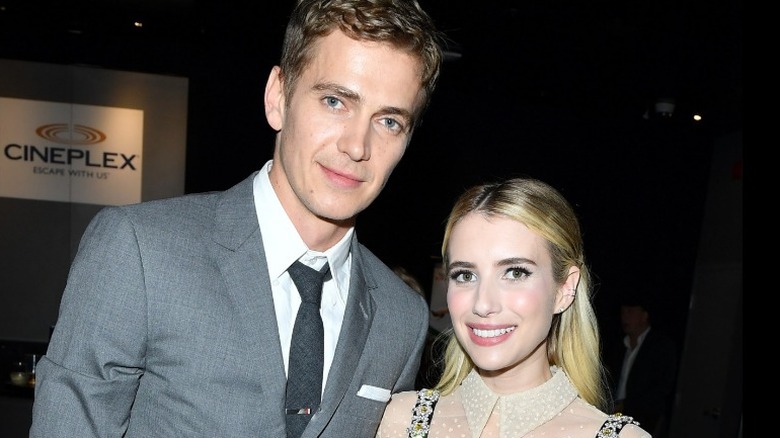 Hayden Christensen and Emma Roberts both smiling