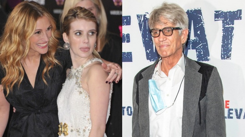 emma roberts pulling tongues next to julia roberts eric roberts on red carpet