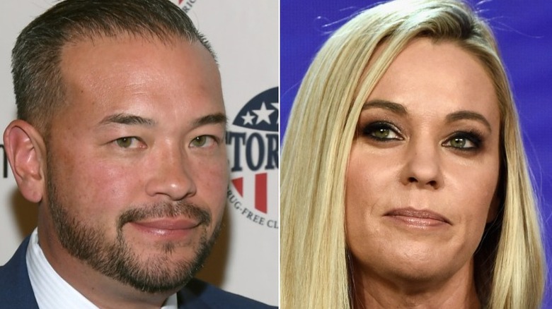 Jon and Kate Gosselin looking serious, separate photos