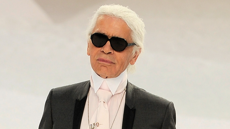 Karl Lagerfeld in grey suit