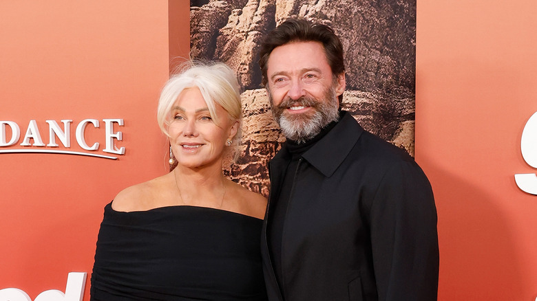 Deborra-Lee Furness and Hugh Jackman smiling