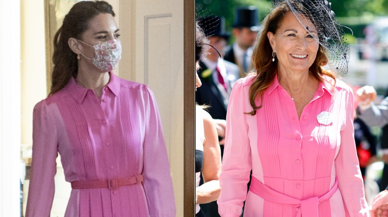 Kate Middleton and Carole Middleton in the same pink dress.