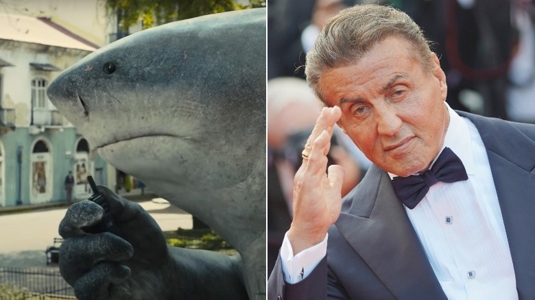 King Shark in The Suicide Squad, Sylvester Stallone salute