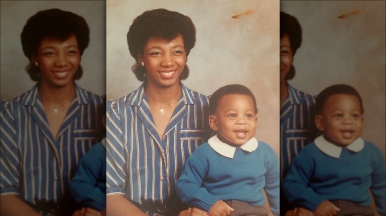 Young Stephen 'tWitch' Boss poses with his mother