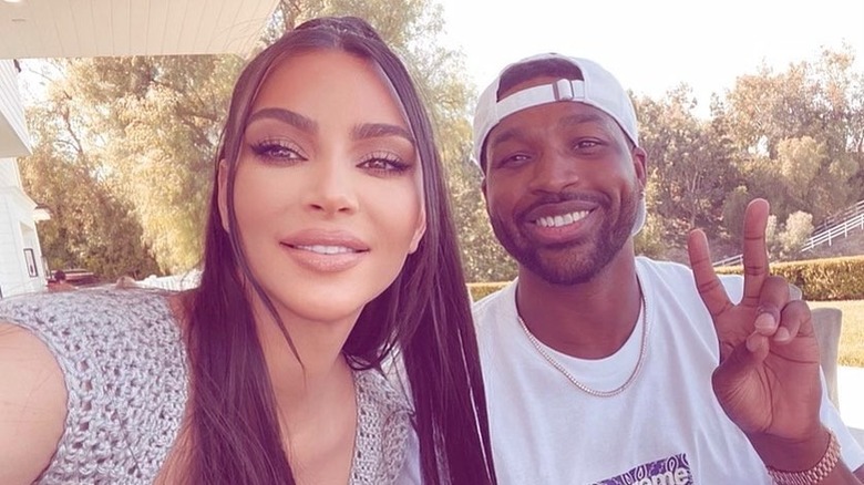 Kim Kardashian and Tristan Thompson smiling