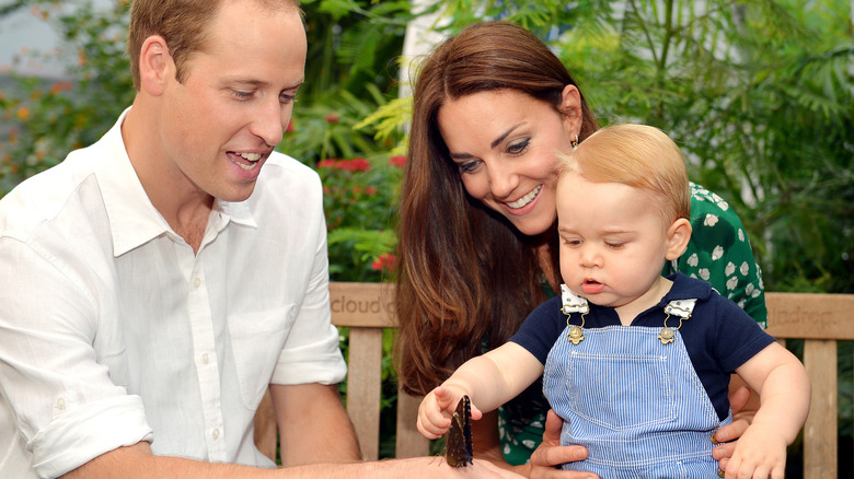 Prince William, Kate Middleton, and baby Prince George playing