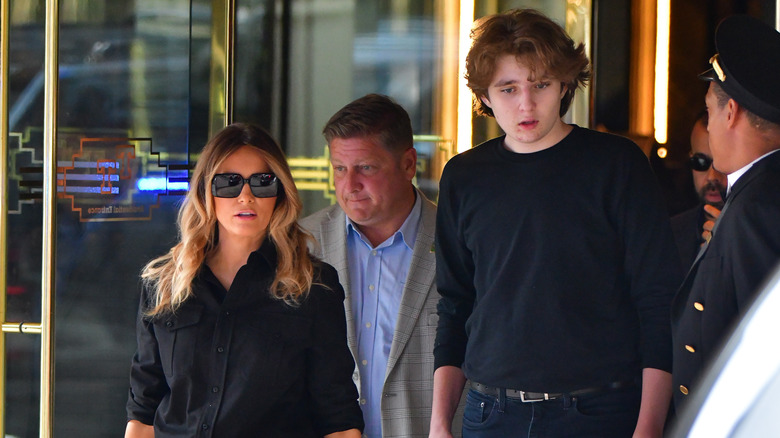 Melania Trump, Barron Trump exiting Trump Tower