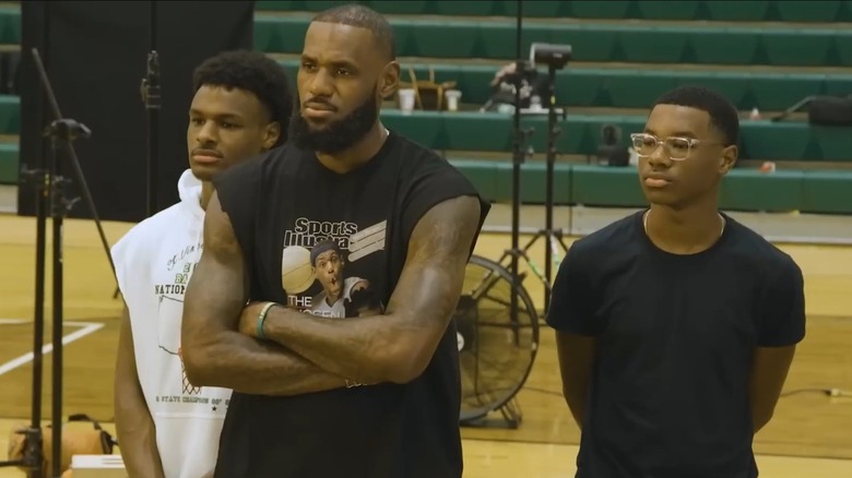 Bronny James with Bryce and LeBron at Sports Illustrated shoot 