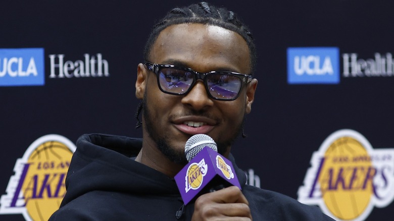 Bronny James at a Lakers press conference