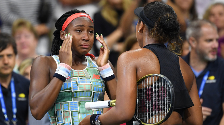 Naomi Osaka speaking to tearful Coco Gauff