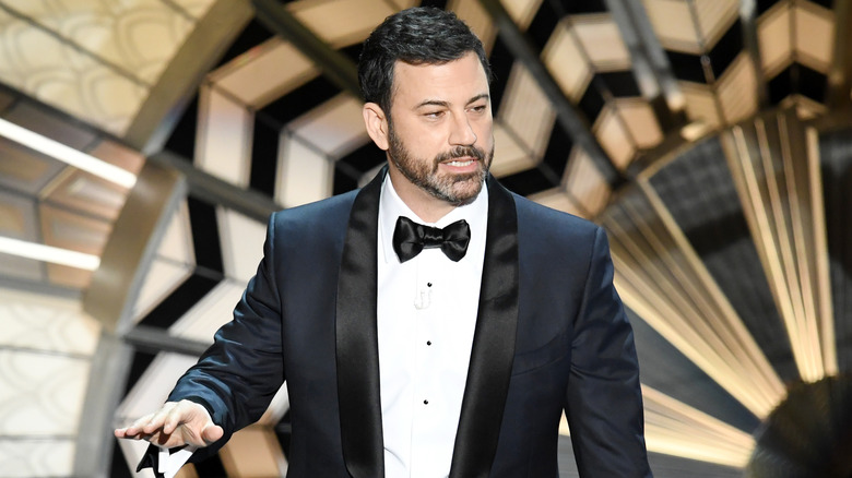 Jimmy Kimmel speaking on the Oscars stage