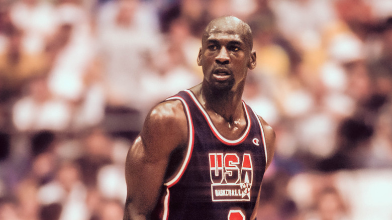 Michael Jordan standing on the court at the 1992 Olympics 