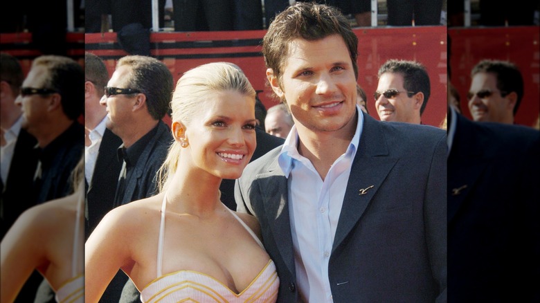 Nick Lachey and Jessica Simpson at an event