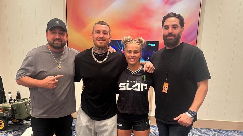 Paige VanZant and team backstage at Power Slap