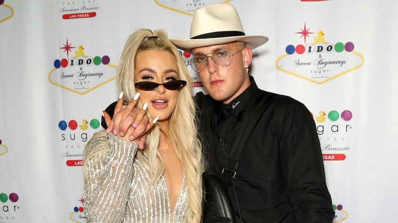 Tana Mongeau and Jake Paul pose together