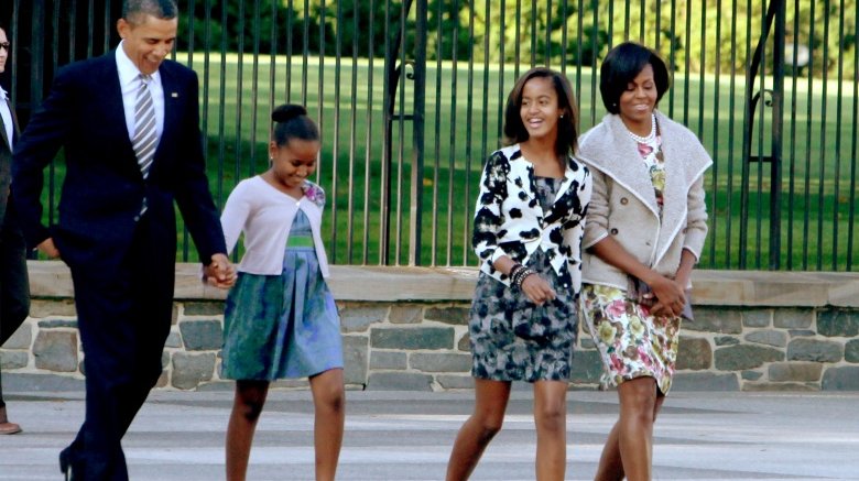 The Obama family going to church in 2010