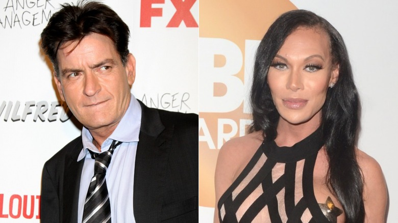 Charlie Sheen posing, Mia Isabella posing 