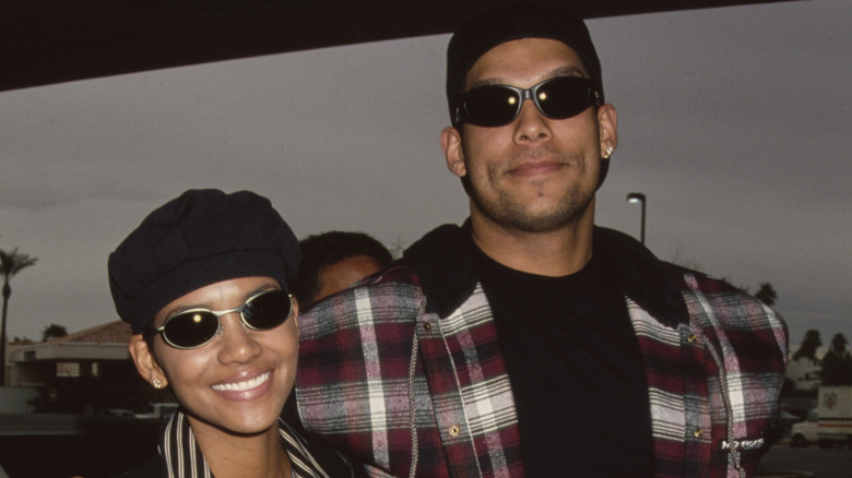 Halle Berry and David Justice, smiling