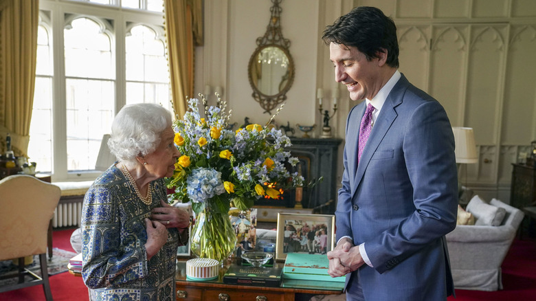 Queen Elizabeth II speaking with Justin Trudeau