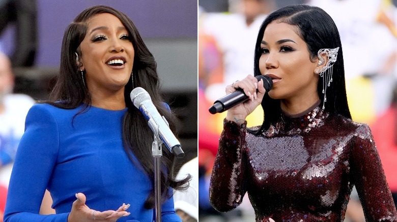 Mickey Guyton and Jhene Aiko performing in split image