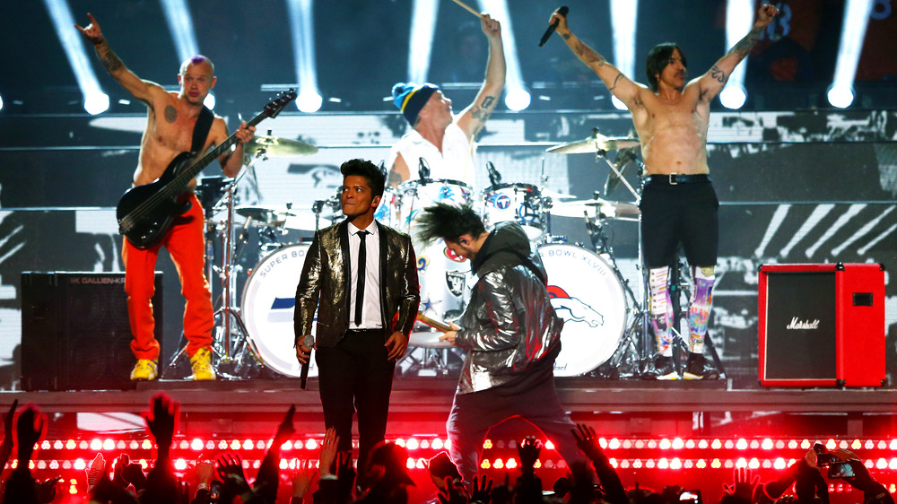 Bruno Mars and Red Hot Chili Peppers performing during the Super Bowl XLVIII halftime show