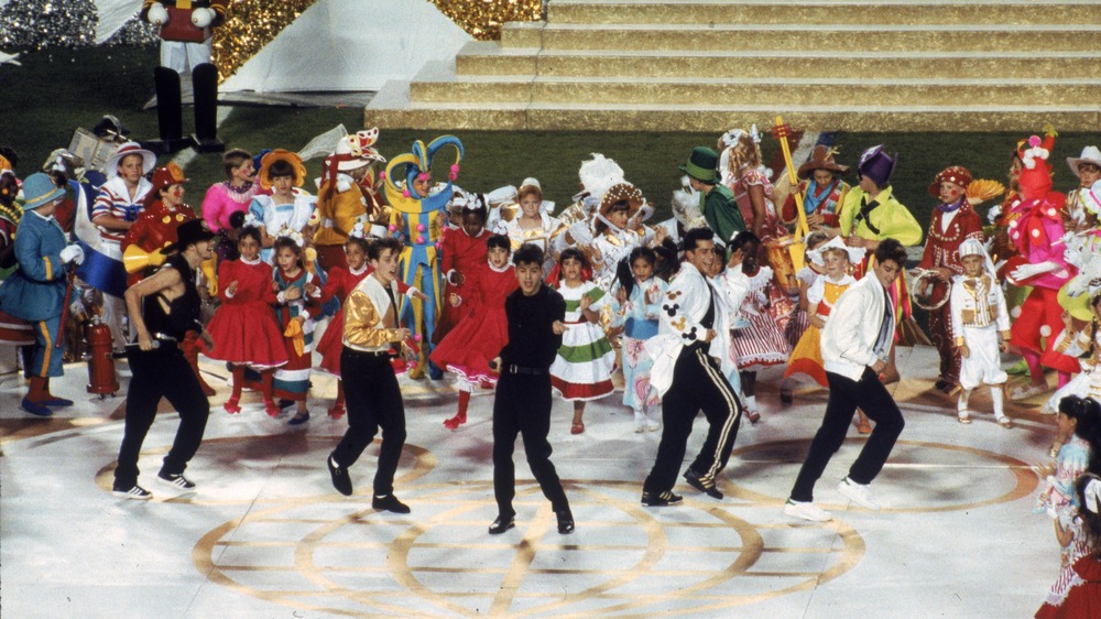 New Kids on the Block performing during Super Bowl XXV's halftime