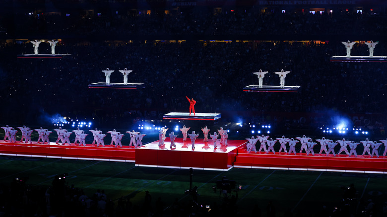 Rihanna performing at the Super Bowl