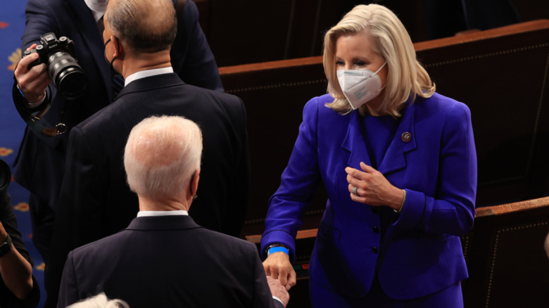 Joe Biden and Liz Cheney greeting with a fist bump