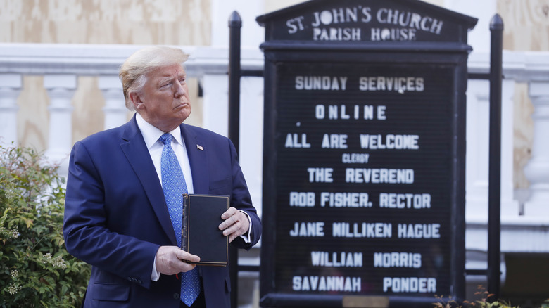 Donald Trump holding a bible outside St. John's Episcopal