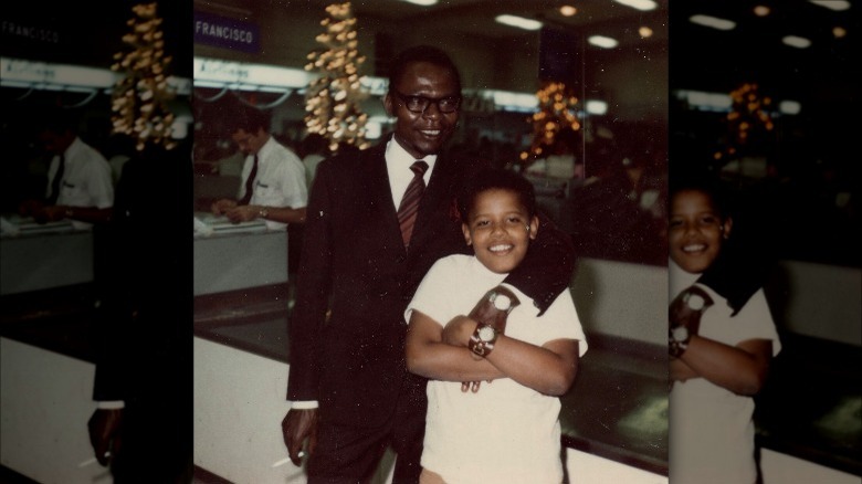 Barack Obama, then 10, poses with his father during a visit to the U.S.