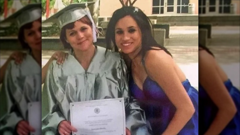 Samantha Markle poses with Meghan at her 2008 graduation