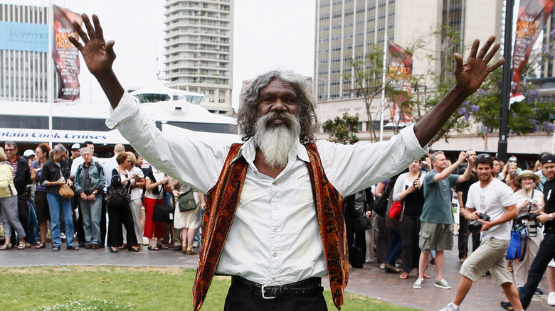 Cast member David Gulpilil posing during a press conference for the world premiere of 'Australia' at the Museum of Contemporary Art