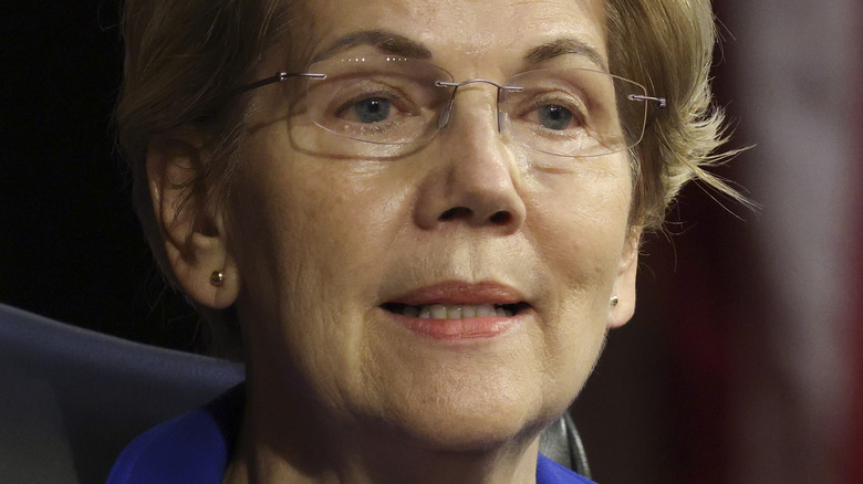 Elizabeth Warren with solemn expression