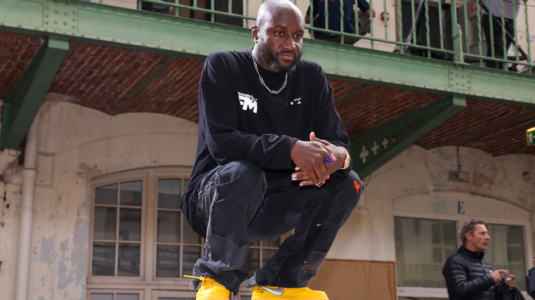  Virgil Abloh poses after the Off-White Fall/Winter 2021/2022 show as part of Paris Fashion Week on July 04, 2021