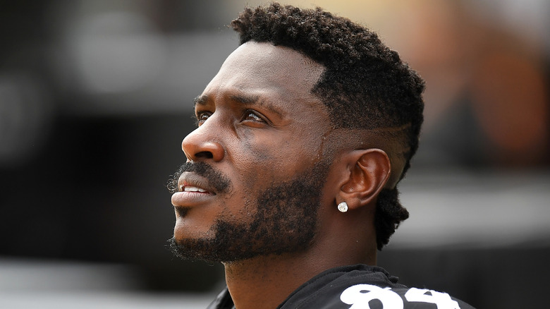 Antonio Brown looking up during a football game