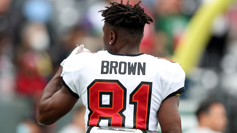 The back of Antonio Brown's jersey while in a game