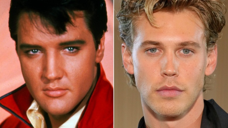 Split Image of Elvis Presley and Austin Butler