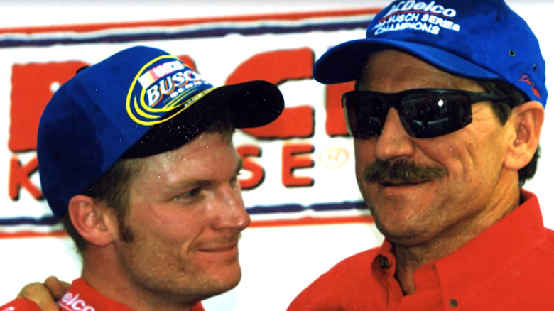 Dale Earnhardt Jr gazing at father