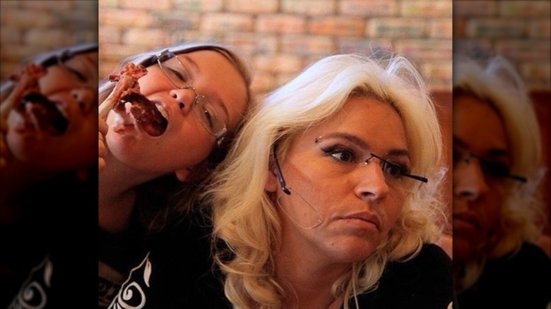 A young Bonnie takes funny photo with Beth Chapman