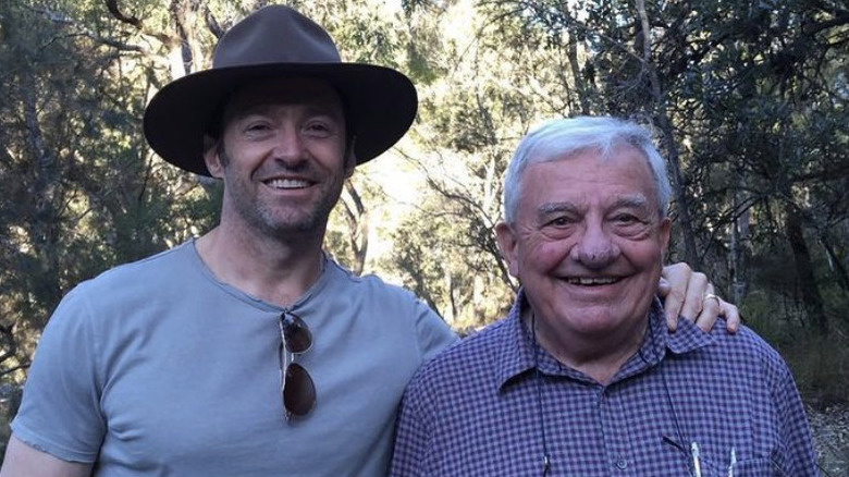 Hugh Jackman smiling with his dad